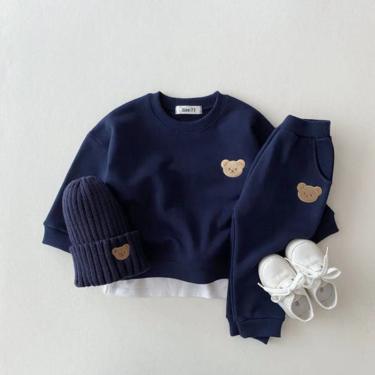 Ensemble Mode Hiver pour Bébé : Pull à Broderie Ours et Pantalon Coordonné